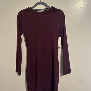 No Boundaries Maroon Ribbed Long Sleeve Dress